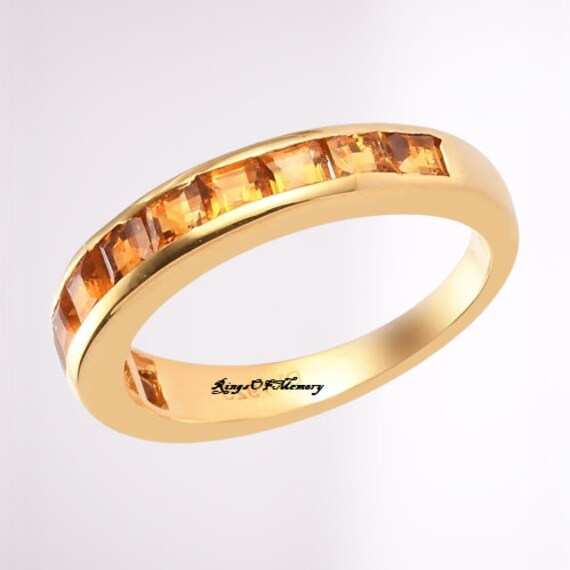 Citrin Ehering, Half Eternity Band, 14K Gold Stapelband, November Geburtsstein, Passender Ring Für Sie von RingsOfMemory