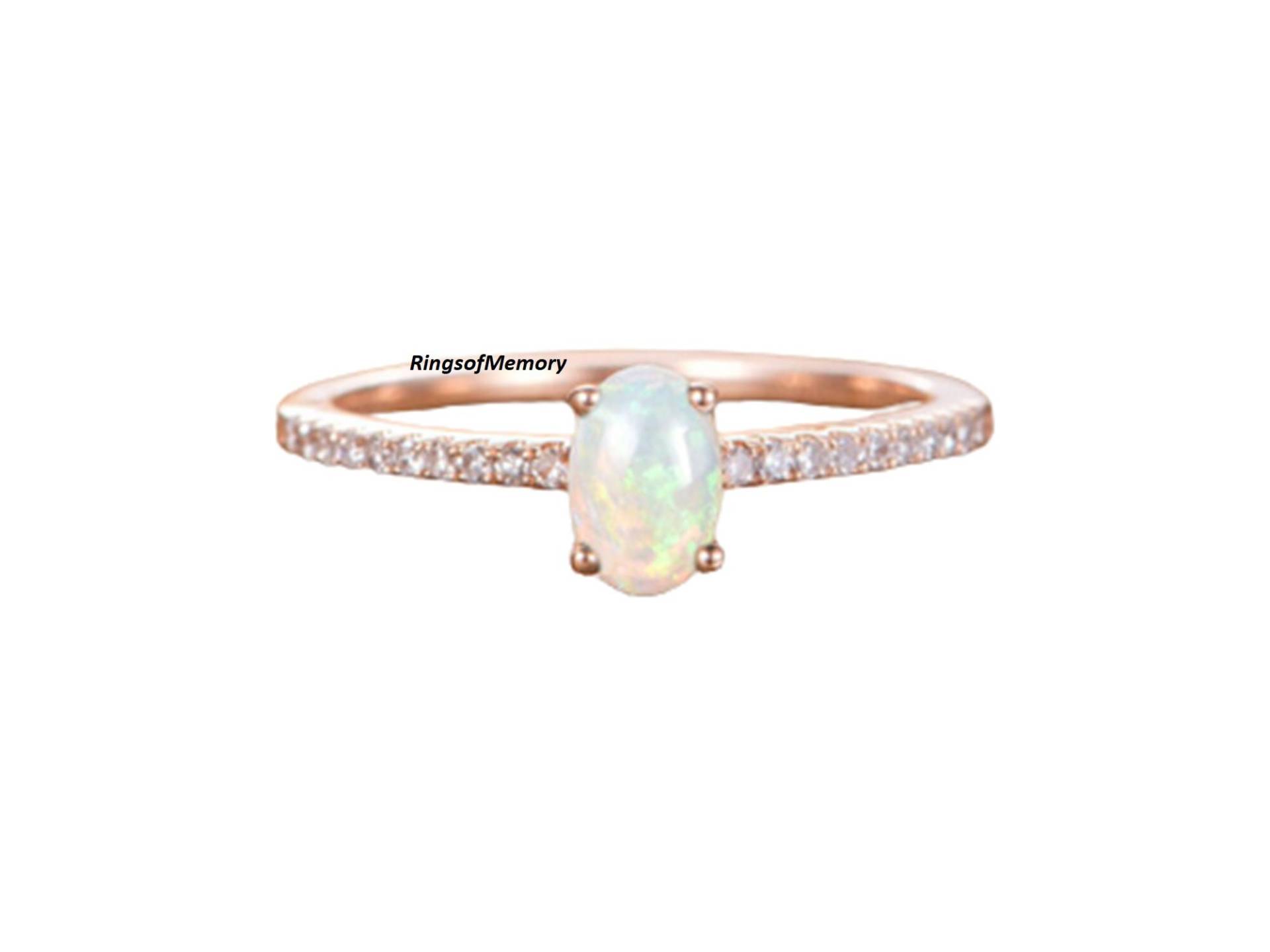 Natürlicher Opal Ehering, 14K Rose Gold Ring, Vintage Oktober Geburtsstein Verlobungsring, Ring Geschenk Für Frauen von RingsOfMemory