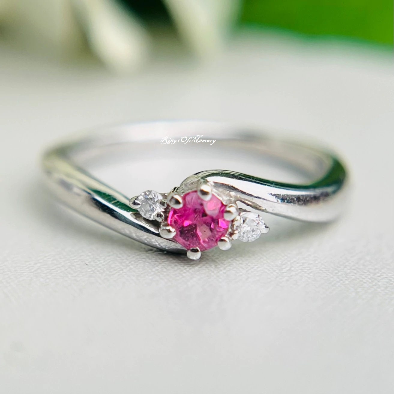 Natürlicher Rosa Turmalin Verlobungsring, Sterling Silber Ring, Antiker Art Deco Geburtsstein Frauen Versprechen Jahrestag Geschenk von RingsOfMemory