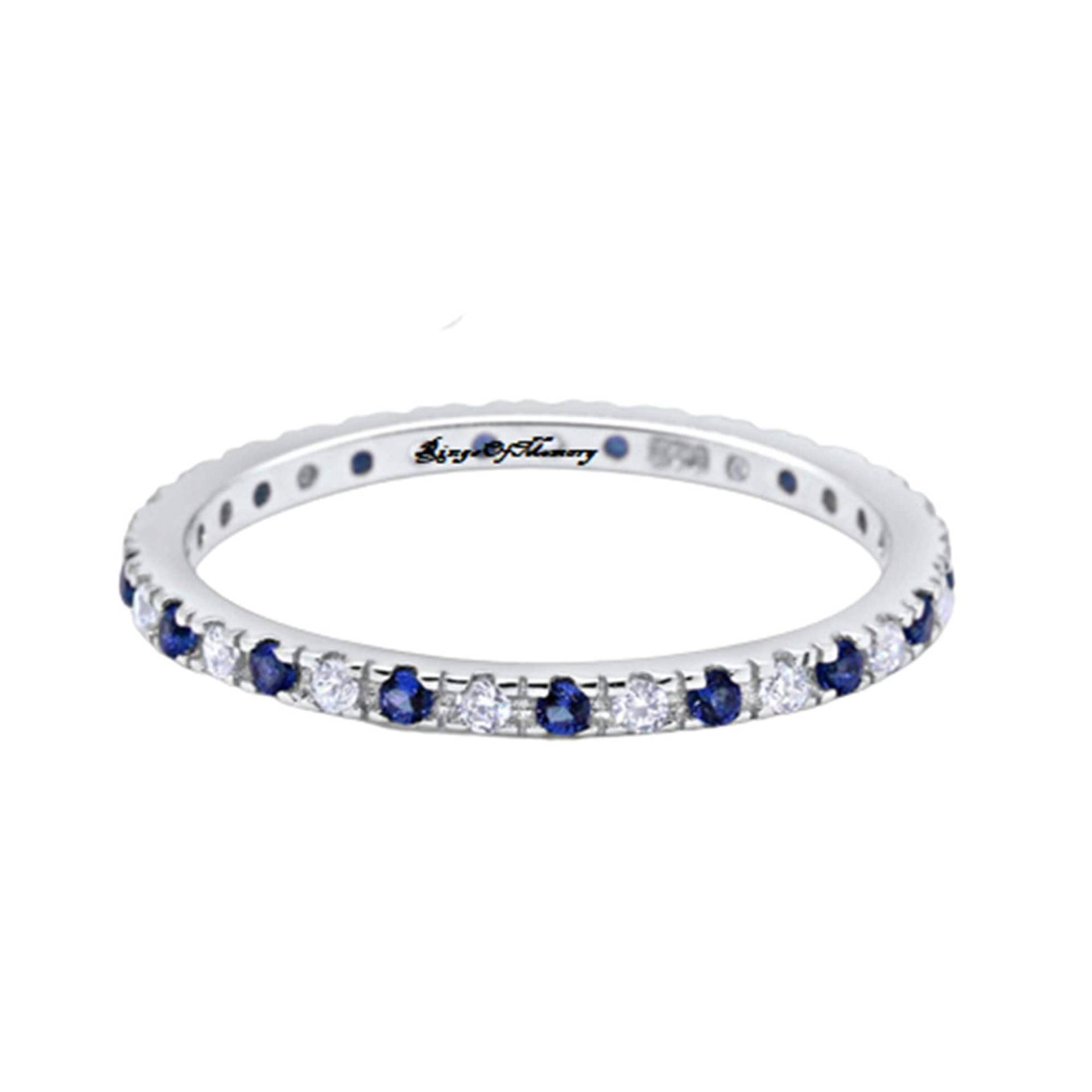 Saphir Hochzeitsband, Sterling Silber Band, Cz Diamant Band, Full Eternity Stapelring, Jahrestag Geschenk von RingsOfMemory