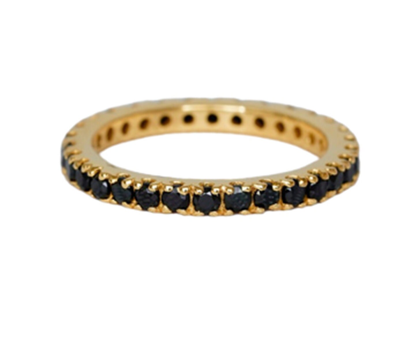 Schwarzes Onyx Full Eternity Band, 14K Gelbgold Stapelband, Edelstein Hochzeitsband, Passendes Geschenk Sie von RingsOfMemory