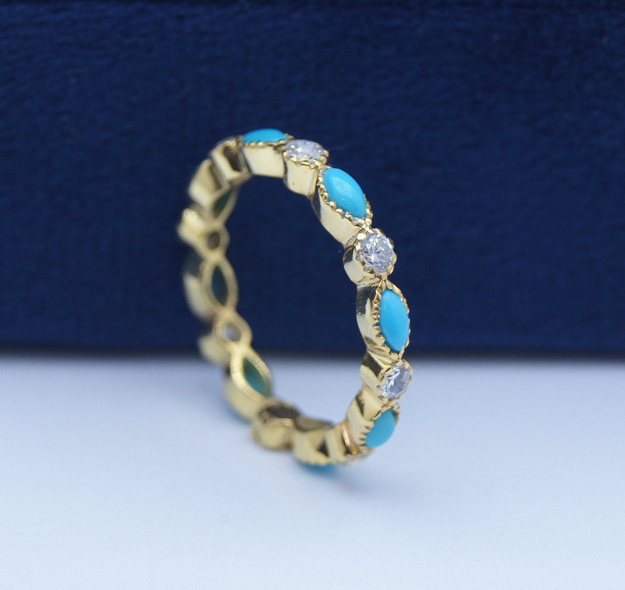 Türkis Band, Ehering, 925 Sterling Silber Volle Eternity Vintage Ring, Stapelring, Passendes Geschenk Her von RingsOfMemory