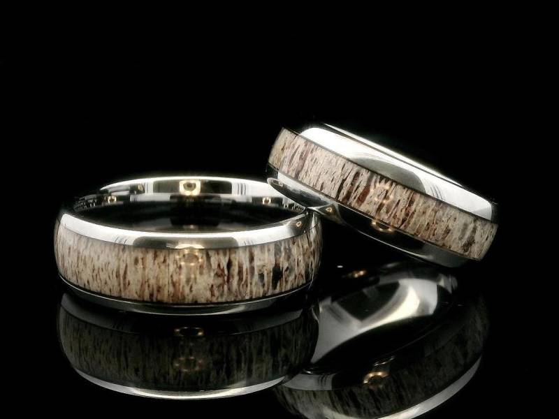 8 Mm Geweih-Inlay-Ehering | Gewölbter Wolframring Naturinspirierter Herrenring Bequemer Passformring Rustikaler Verlobungsring Geschenk Für Ihn von RingsParadise