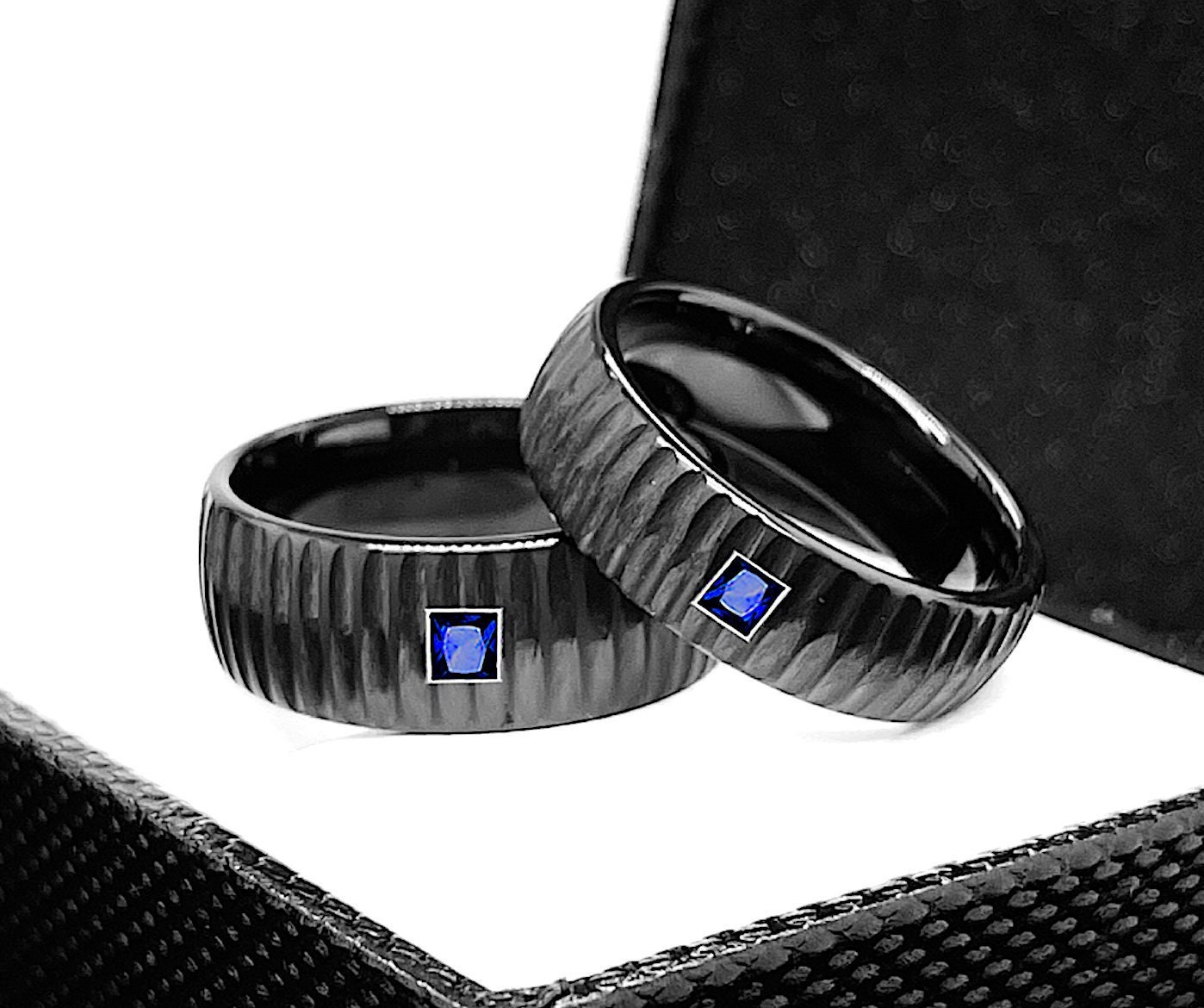 Herrenring, Gehämmert Schwarz Hartmetall Herren Ehering, Versprechen Jahrestag Geschenk, Bräutigam Und Braut Ring von RingsParadise