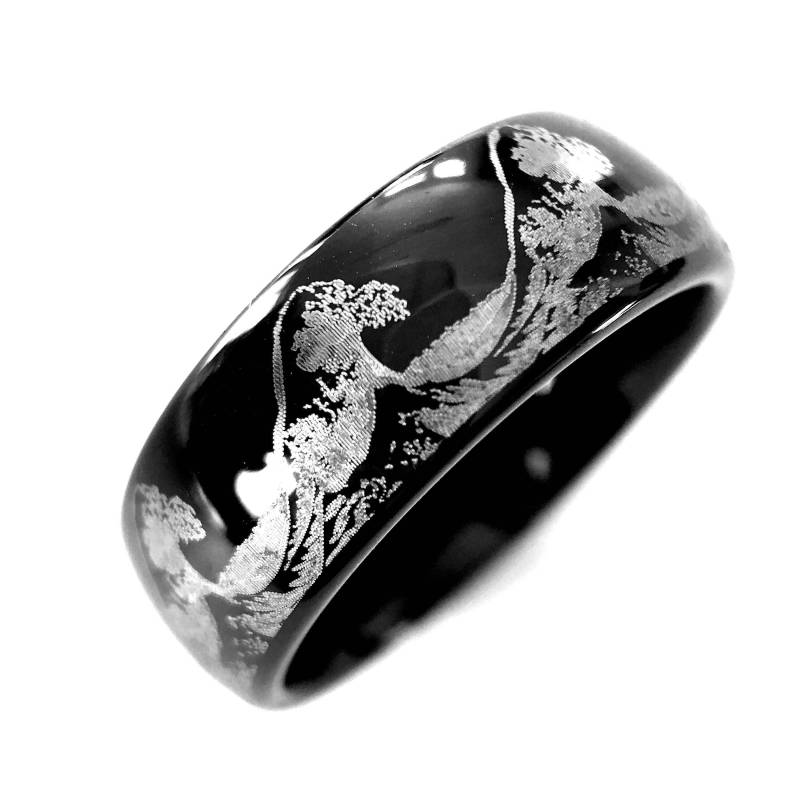 Schwarz Wolfram Ring Ocean Wave Design | Herren Natur-Inspirierter Ehering Einzigartiges Geschenk Für Ihn Verstellbar Mann Oder Freund von RingsParadise