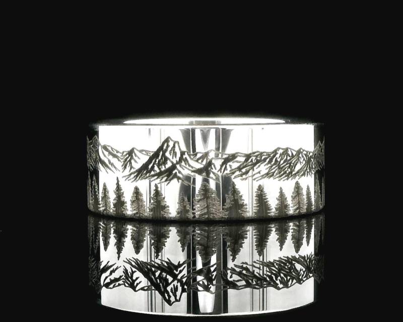 Tannenwald Und Berge Reichen Herren Frauen Wolfram Ring | Natur Ehe - Verlobungsring Einzigartige Benutzerdefinierte Gravierte Band Langlebig von RingsParadise