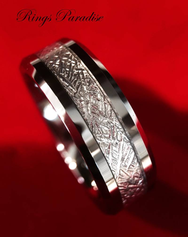 Wolframcarbid Ehering Meteorit Inlay, Versprechen Seine & Sie Ringe | 6 Mm, 8 Mm von RingsParadise