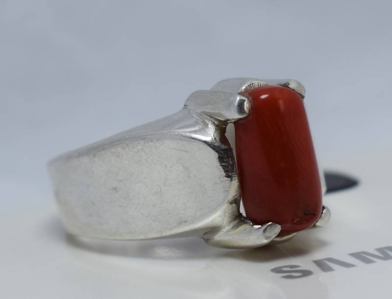 Natural Coral Marjan Ring Schöne Handgefertigte 925 Sterling Silber Männer Bague Red Stone Moonga Stein von RingsPortal