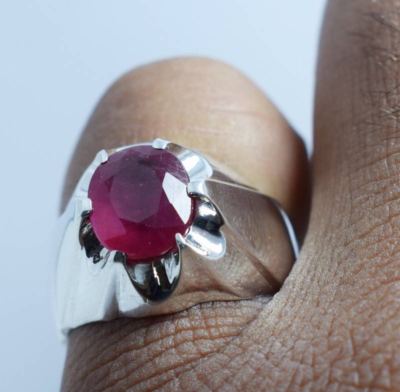 Rubin Ring Natürlichen Sterling Silber Männerring Echten Stein Bague Männer Handgefertigte Rubinring Rosa Schmuck von RingsPortal