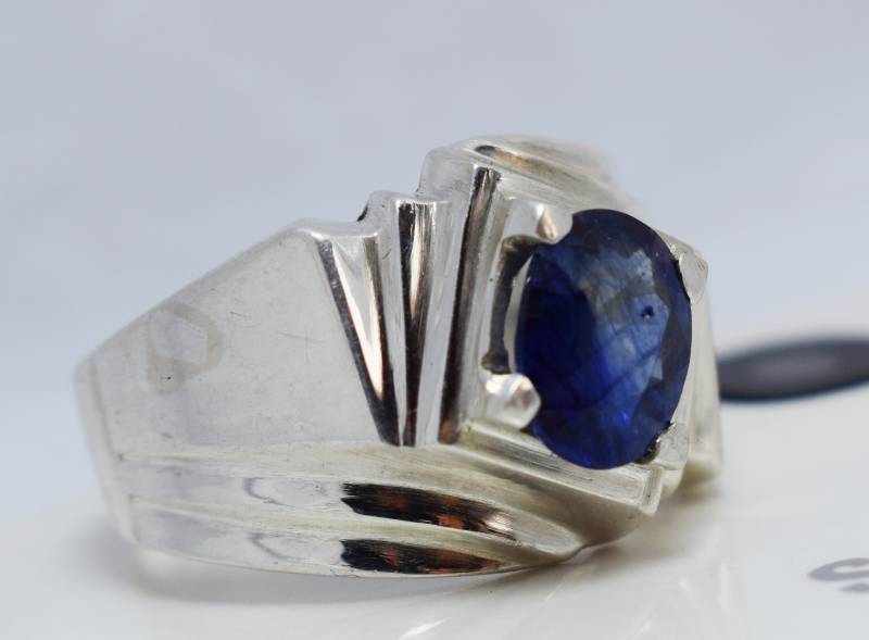 Schöne Blaue Saphir 925 Sterlingsilber Ring Natürliche Herren Handgemachte Silber Bague Herren-Oval Edelstein-Ring von RingsPortal