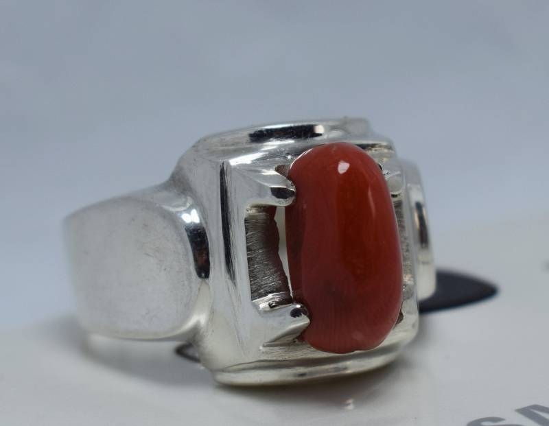 Schöne Männer Marjan Ring 925 Sterling Silber Handmade Design Great Polished Stone Coral Moonga Bague von RingsPortal