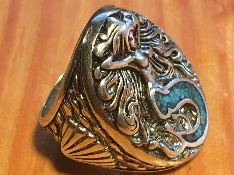 Mermaid Intarsien Ring/Farbauswahl Schwarz Oder Blau # M-3 Mermaid Intarsien Ring/Farbauswahl Schwarz Oder Blau # M-3 von RingsRocksNRelics
