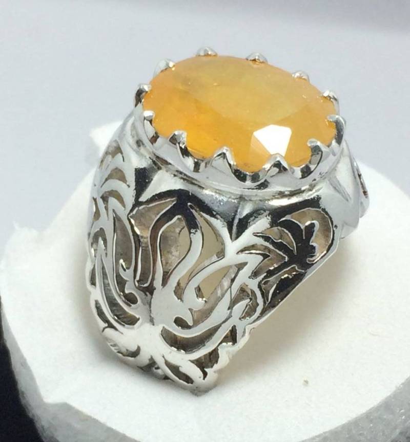 12 Karat Halbtransparent Dunkelgelb Saphir Ringe Pukhraj Gelb Herren Stein Shia Ring von RingsWear