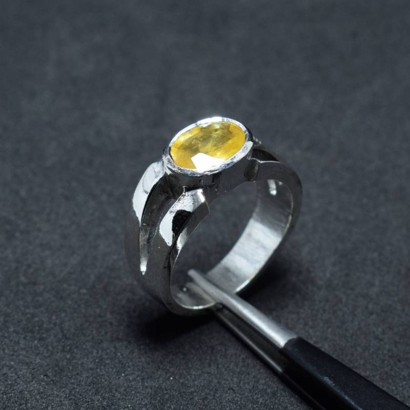 2.45 Karat Halbtransparent Dunkelgelb Saphir Ringe Pukhraj Gelb Herren Ring Stein Shia von RingsWear