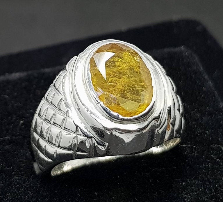 3 Karat Semi Transparent Dunkelgelb Saphir Ring Pukhraj Ringe Gelb Herren Stein Shia von RingsWear