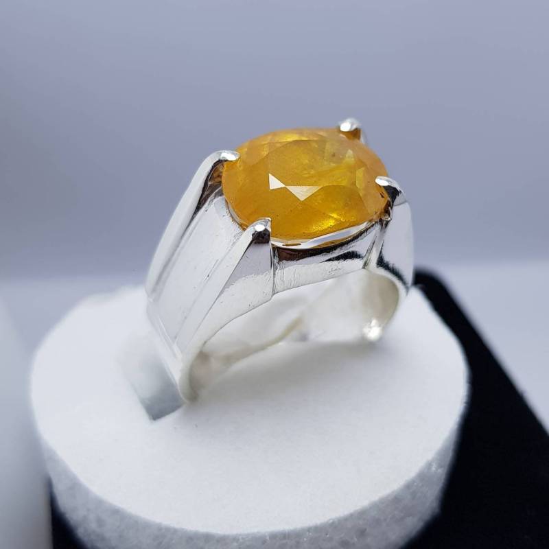 7 Karat Semi Transparent Dunkelgelb Saphir Ring Pukhraj Ringe Gelb Herren Stein Shia von RingsWear