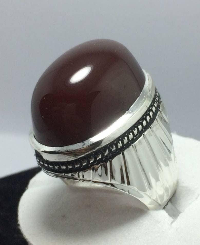 Herren Dunkelbraun Jemenit Aqeeq Ring Shifat Al Abad Akik Achat Silber Shia Ringe Neu Design Sterling Edelsteine von RingsWear
