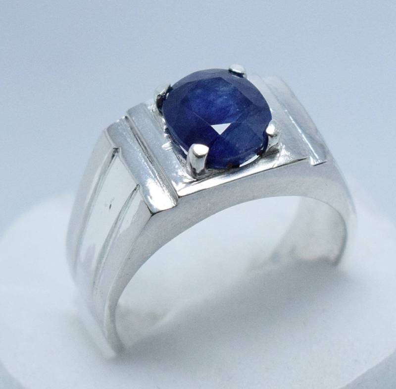 Natürlicher Blauer Saphir Ring Dark Deep Ink Blue Ringe Edelstein 925 Sterling Silber Shia Heilringe von RingsWear