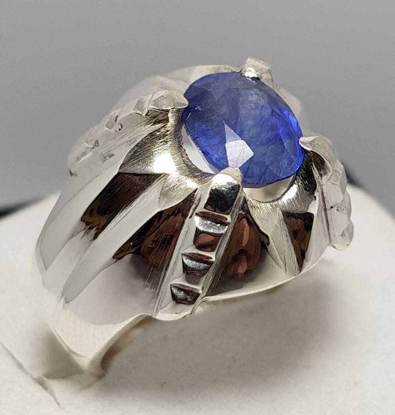 Natürlicher Blauer Saphir Ring Dark Deep Ink Blue Ringe Edelstein 925 Sterling Silber Shia Heilringe von RingsWear