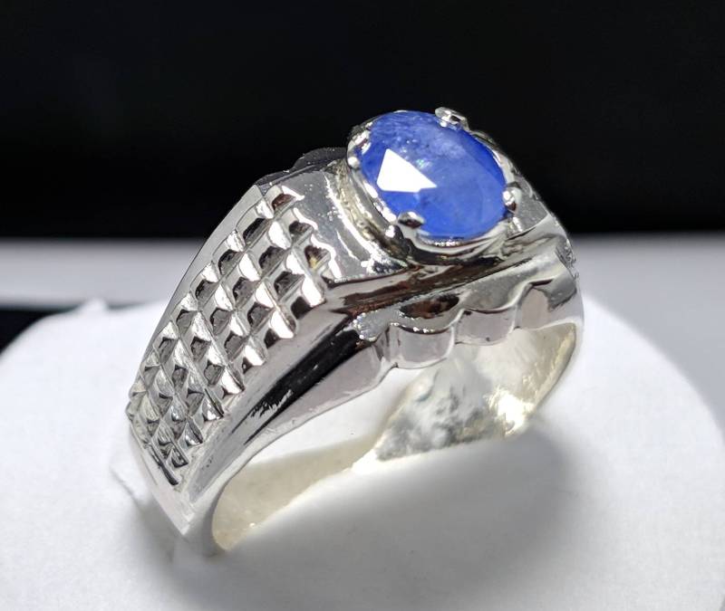 Natürlicher Ceylon Saphir Ring Unbehandelt Rich Blue 1, 5 Karat Über Klarem Stein Band Neelam Herren von RingsWear