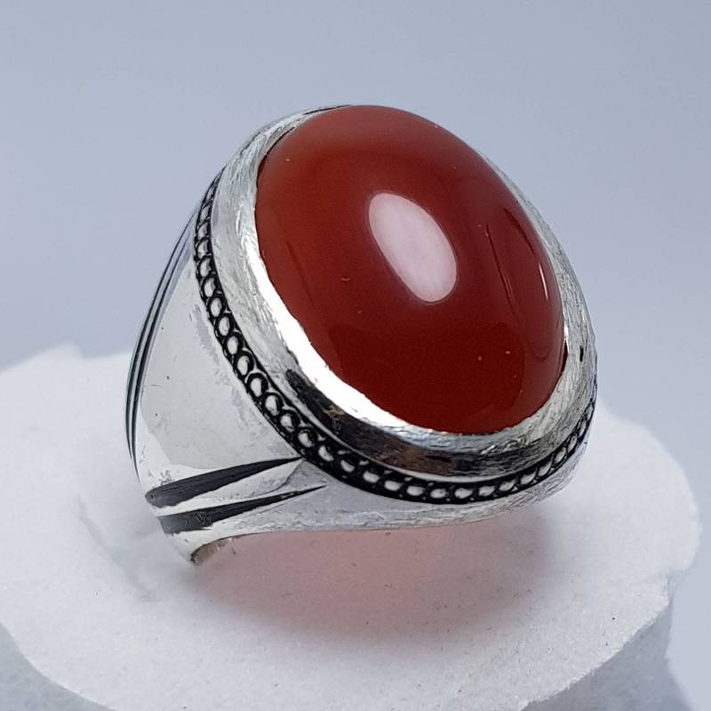 Natürlicher Ovaler Aqeeq Ring Jemenitisch Dunkelblut Schwarz Farbe Ring Natur Braun Schwarz Akik Ringe Shia Männer von RingsWear