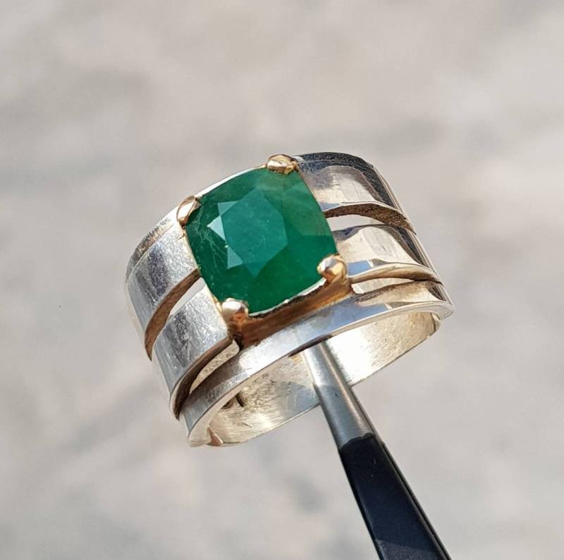 Natürlicher Smaragd Ring Unbehandelt Grüner Swat Sattgrün Stein Swati Echter Shia von RingsWear