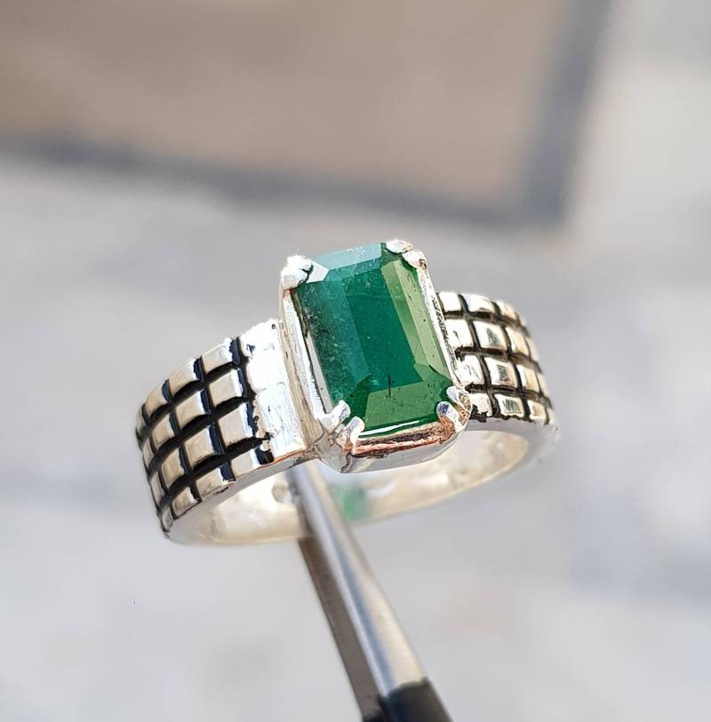 Natürlicher Unbehandelter Herren Smaragd Ring Panjsher Echter Stein Band Silber Shia Ringe von RingsWear