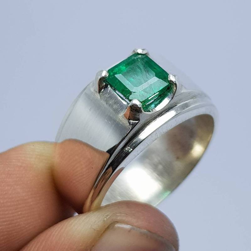 Natürlicher Unbehandelter Unbehandelter 1, 25 Karat Panjsher Smaragd Ring Handgemachter Valley Natur Stein 925 Sterling Silber von RingsWear