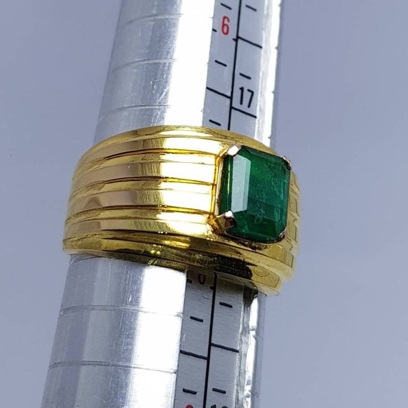 Natur Unbeheizt 1.9 Karat Grün Swat Smaragd Ring Eheringe Jahrestagsringe Gelbgold Herren Band Dunkel Tief von RingsWear