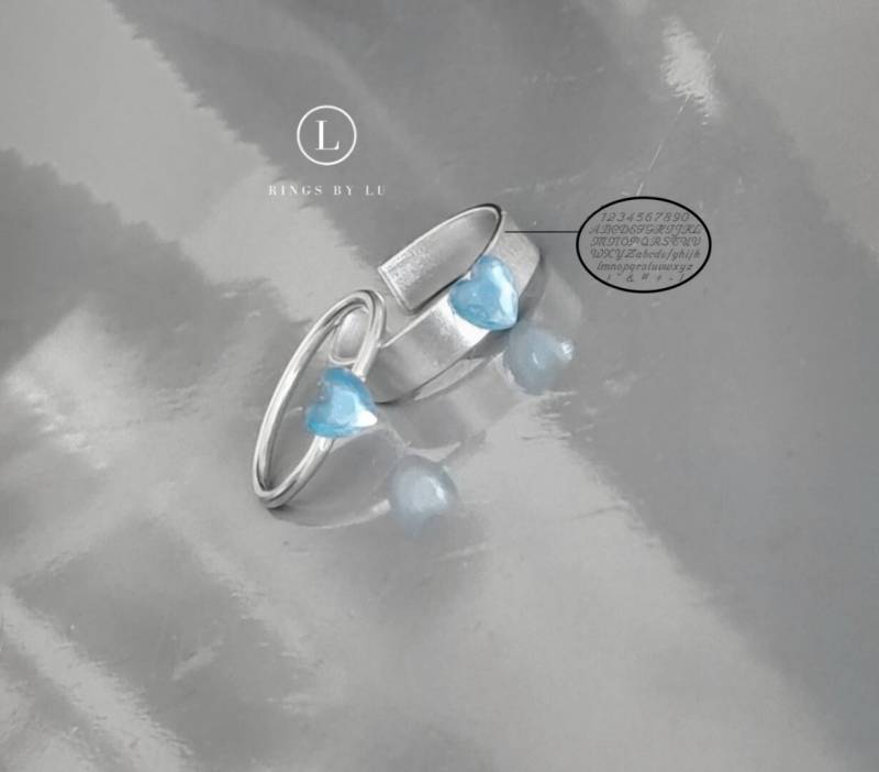 Ring Graviert | Herz Facettiert Personalisiert Rostfrei Anti Tarnish Unisex| Lightweight Verstellbar Adjustable Engraved Silber von RingsbyLuu