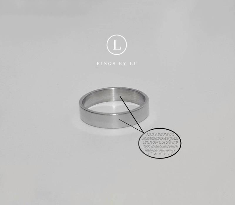 Ring Gravur Edelstahl 5mm Breit Stapelring Personalisiert Engraved Personalized Rostfrei Custom Made Unisex Stainless Steel Minimalistic von RingsbyLuu
