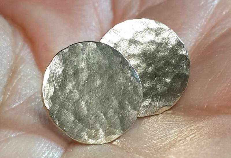 14K Gelb/Rose Gold Ohrstecker-Halb Zoll Ohrringe-Solid Post Ohrringe-Gehämmert Zarte Runde Ohrringe-Große Ohrstecker-14K Ohrstecker von Ringsland