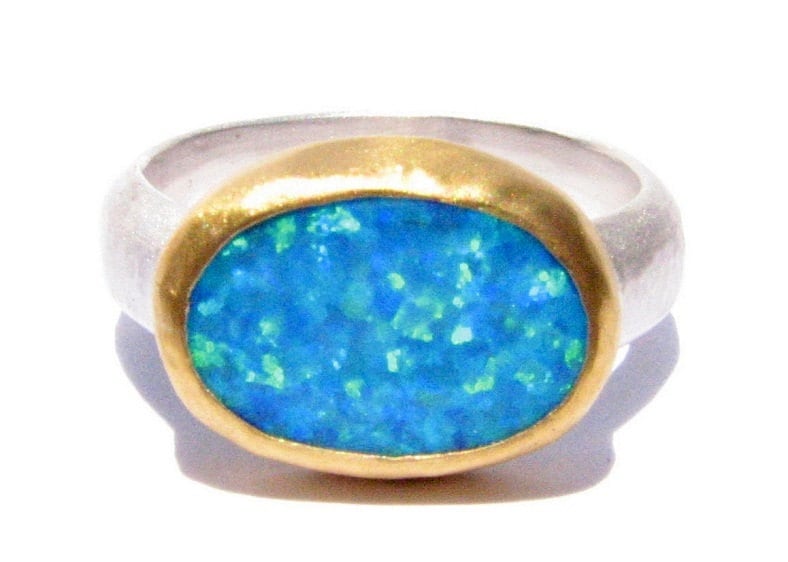 Blauer Opal Ring - 24K Gold -Gold Und Silber Ring-statement Ring-Blauer Ring-Opal Verlobungsring-Geschenk Für Sie-Gold Ring-Made To Order von Ringsland