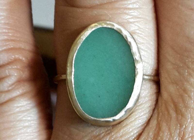 Gold Aventurin Ring - Massiver Gelbgold Grüner Verlobungsring Dünner Goldring Jubiläumsring von Ringsland