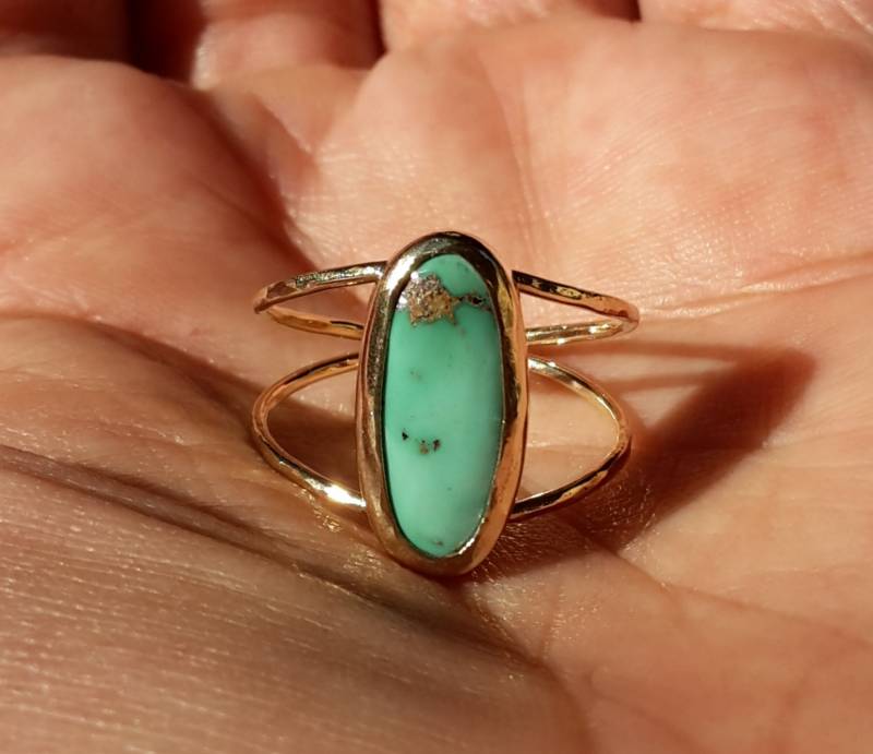Gold Türkis Ring-14K Solid Ring-Thin Ring-Unique Ring-statememt Ring-Türkis Schmuck-Boho Ring-Handmade Ring-Solitaire von Ringsland