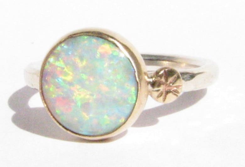 Opal 14K Solid Gold Und Silber Ring-statement Ring-Opal Ring-14K Opal-Opal Verlobungsring-Gold Opal-Made To Order von Ringsland