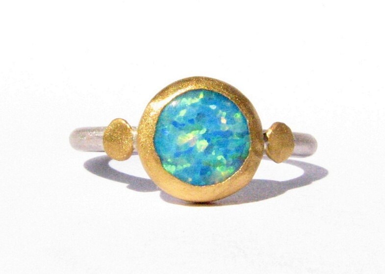 Opal Ring - 24K Massiv Gold Und Silber Gelbgold Verlobungsring Reines Stapelbarer Made To Order in Ihrer Größe Opal Ring - 24K Massiv Gold Und Silber Gelbgold Verlobungsring Reines Stapelbarer Made To Order in Ihrer Größe von Ringsland