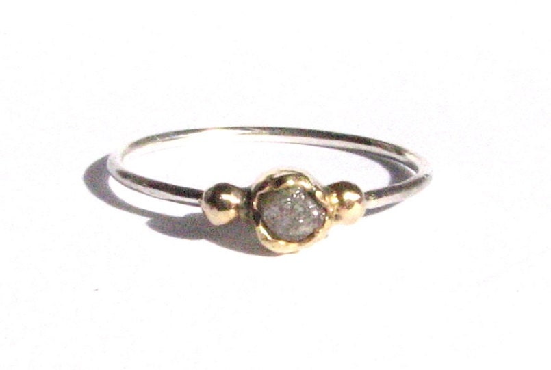 Rohdiamant Ring - Massiv 14K Gold Und Silber Diamant Ring-Mixed Metals Ring-stacking Ring-Solitär Ring-Rustikaler Ring von Ringsland
