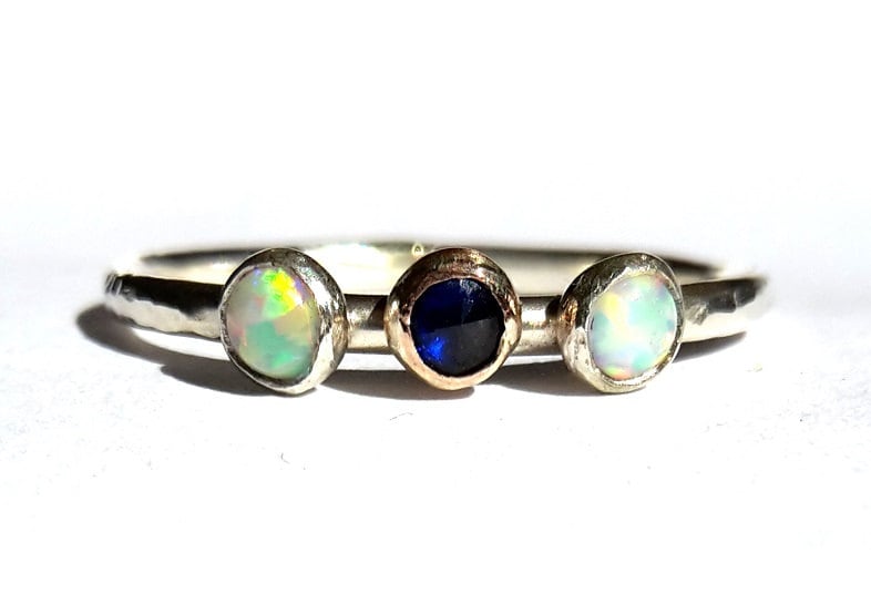 Saphir Opal Ring-Silber Ring-Solid Rose Gold-Opal Ring-stacking Ring-Rose Gold Ring-Jubiläum Ring-Opal Ring-Verlobungsring von Ringsland