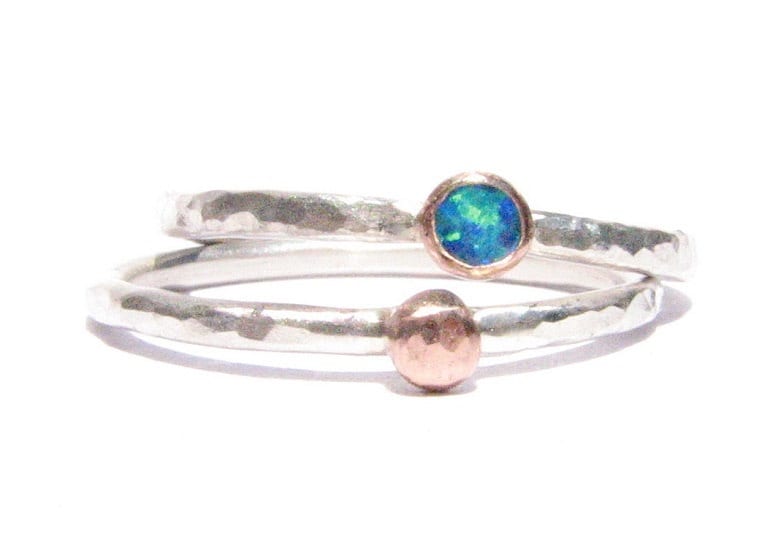 Set Von 2 Solid Rose Gold & Silber Ringe - Opal Ring Made To Order von Ringsland