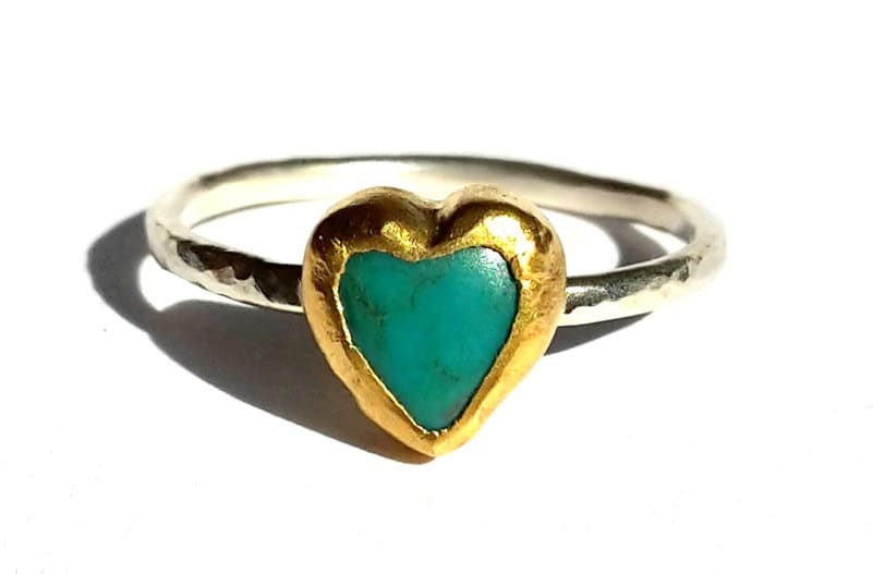 Türkis Herz Ring-24K Gold Und Silber Ring-Pinky Ring-stapelbarer Ring-Valentinstag Ring-Türkis Verlobungsring-Türkis Ring von Ringsland