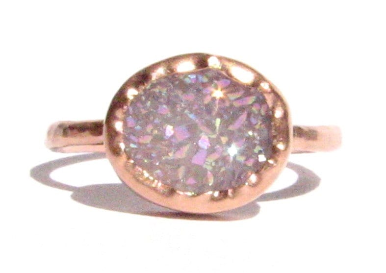 Verkauf-Druzy Quarz Ring-Solid Rose Gold Ring-Natürliche Druzy Ring-Druzy Verlobungsring-Thin Ring-statement Ring-Jubiläum-Made To Order von Ringsland