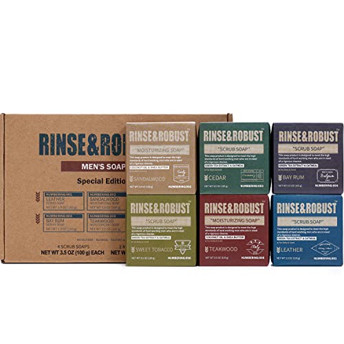 Rinse & Robuste Natürlichen Seifenstücke für Männer, 6Pcs Handgemachte Badeseife Set Feuchtigkeitsspendende & Peeling Scrub Seife Set für Männer Body&Hand Rinse & Robuste Natürlichen Seifenstücke für Männer, 6Pcs Handgemachte Badeseife Set Feuchtigkeitsspendende & Peeling Scrub Seife Set für Männer Body&Hand von Rinse & Robust