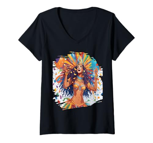 Damen Rio Karneval Konfetti Geburtstag Outfit Brasilien Souvenir T-Shirt mit V-Ausschnitt von Rio Carnival In Rio de Janeiro Brazil Funny Circus