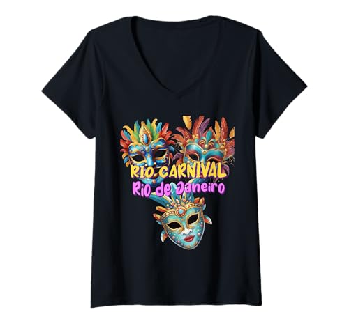 Damen Rio Karneval Rio de Janeiro Brasilien Zirkus Kostüm T-Shirt mit V-Ausschnitt Damen Rio Karneval Rio de Janeiro Brasilien Zirkus Kostüm T-Shirt mit V-Ausschnitt von Rio Carnival In Rio de Janeiro Brazil Funny Circus