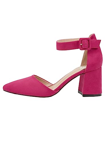 Damen Pumps, Fuchsie, 7,5cm Blockabsatz, Wildlederimitat, Riemchenpumps, H1877-A0142-36 (Fuchsie, 36EU) von Rio Fiore