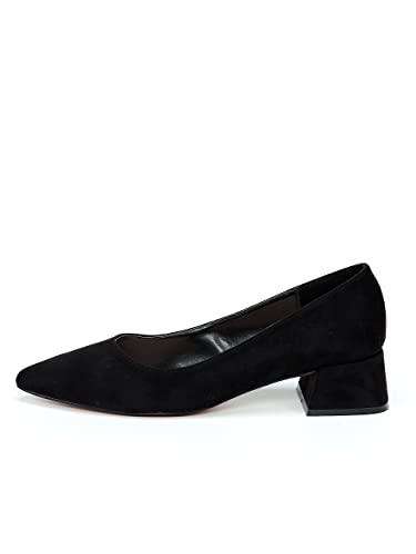 Damen Pumps, Schwarz, 3.5cm Blockabsatz, Schmal, Wildlederimitat, DL982-0716-1(Schwarz, Numeric_38) von Rio Fiore