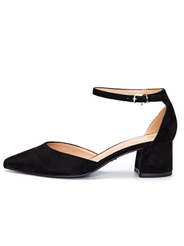 Damen Pumps, Schwarz, Pumps mit Riemchen, Pumps aus Wildlederimitat, Schuhe mit Knöchelriemen, 7.5 cm Blockabsatz 2046A-7 (Schwarz, Numeric_38) von Rio Fiore