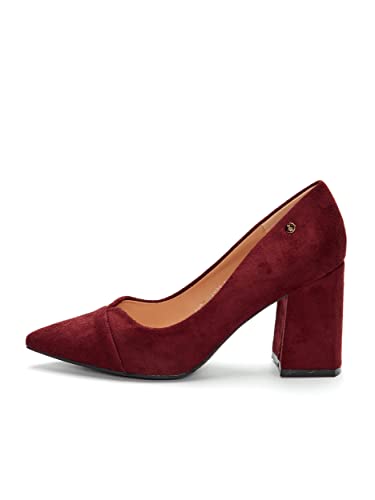 Damen Pumps, Weinrot, 8,5cm Blockabsatz, Textile, AH20201228-3-4 (Weinrot, Numeric_37) von Rio Fiore