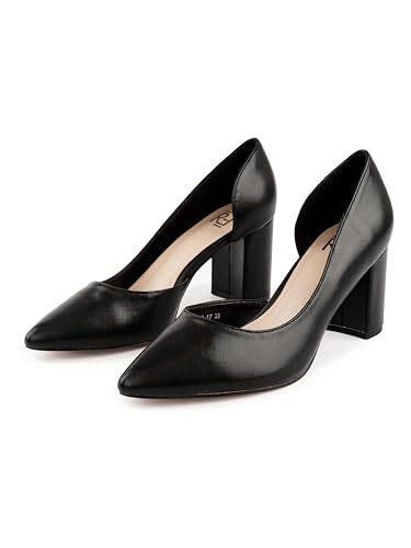 Rio Fiore Damen Pumps, Schwarz, 7 cm Blockabsatz, PU-Leder, D`Orsay Stil, Y9610-1H-17 (Black PU, 36 EU) von Rio Fiore